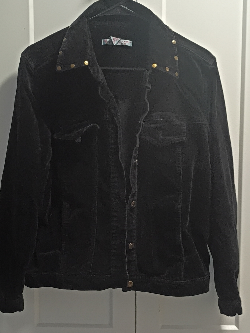 Gloria Vanderbilt Black Velvet Jean Jacket with Gold Studs